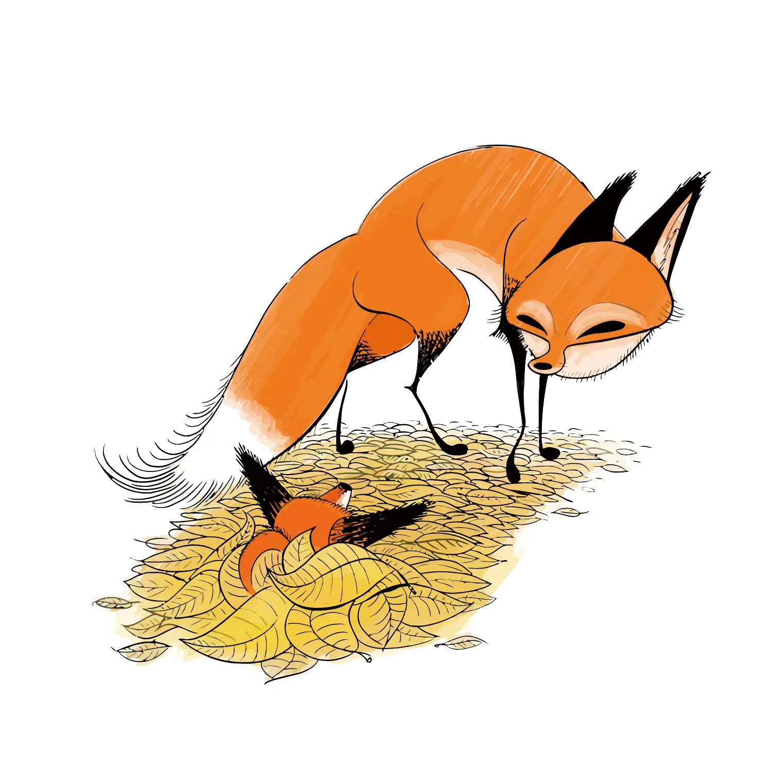 Cartoon Fox in the Leaves
