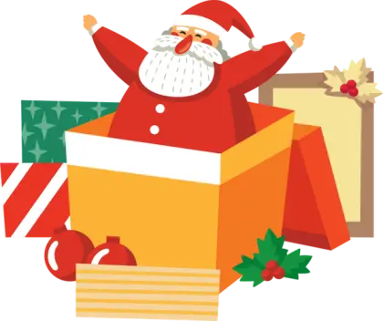 Santa Claus Popping Out of a Gift Box