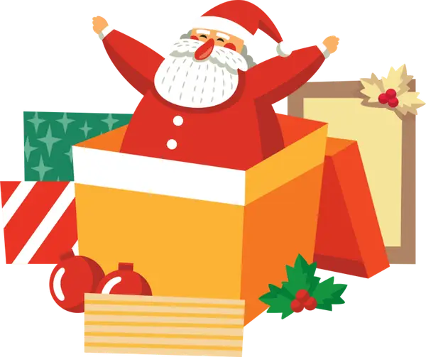 Santa Claus Popping Out of a Gift Box