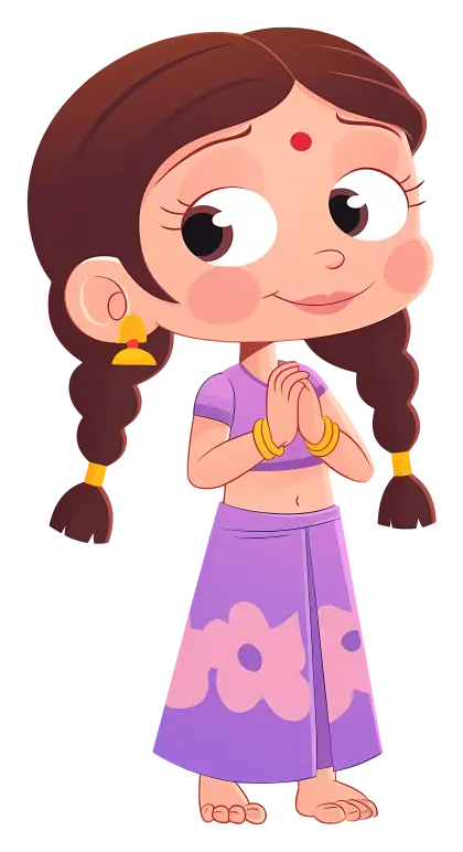 Girl in Purple Sari Cartoon Style