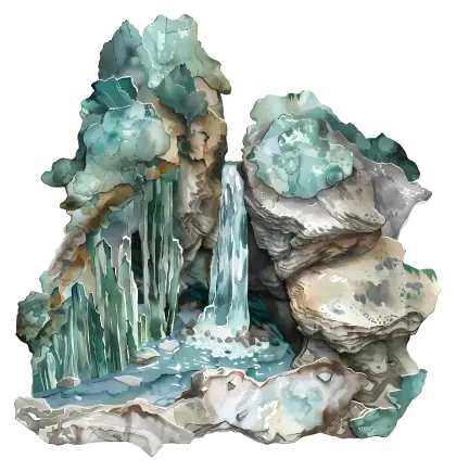 Serene Waterfall and Rocks Illustration