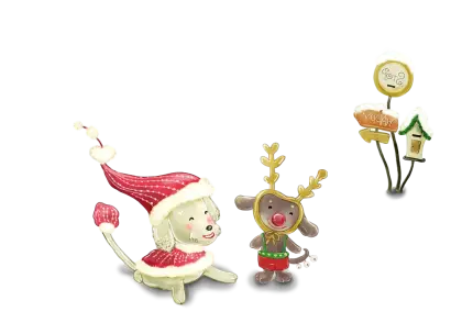 Festive Dog and Reindeer Cartoon Scene for Christmas