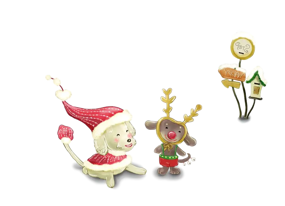 Festive Dog and Reindeer Cartoon Scene for Christmas