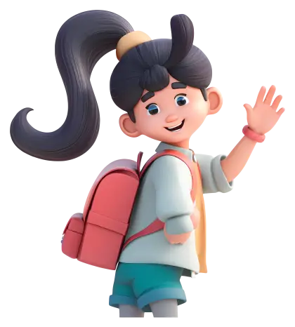 Girl Waving with Backpack