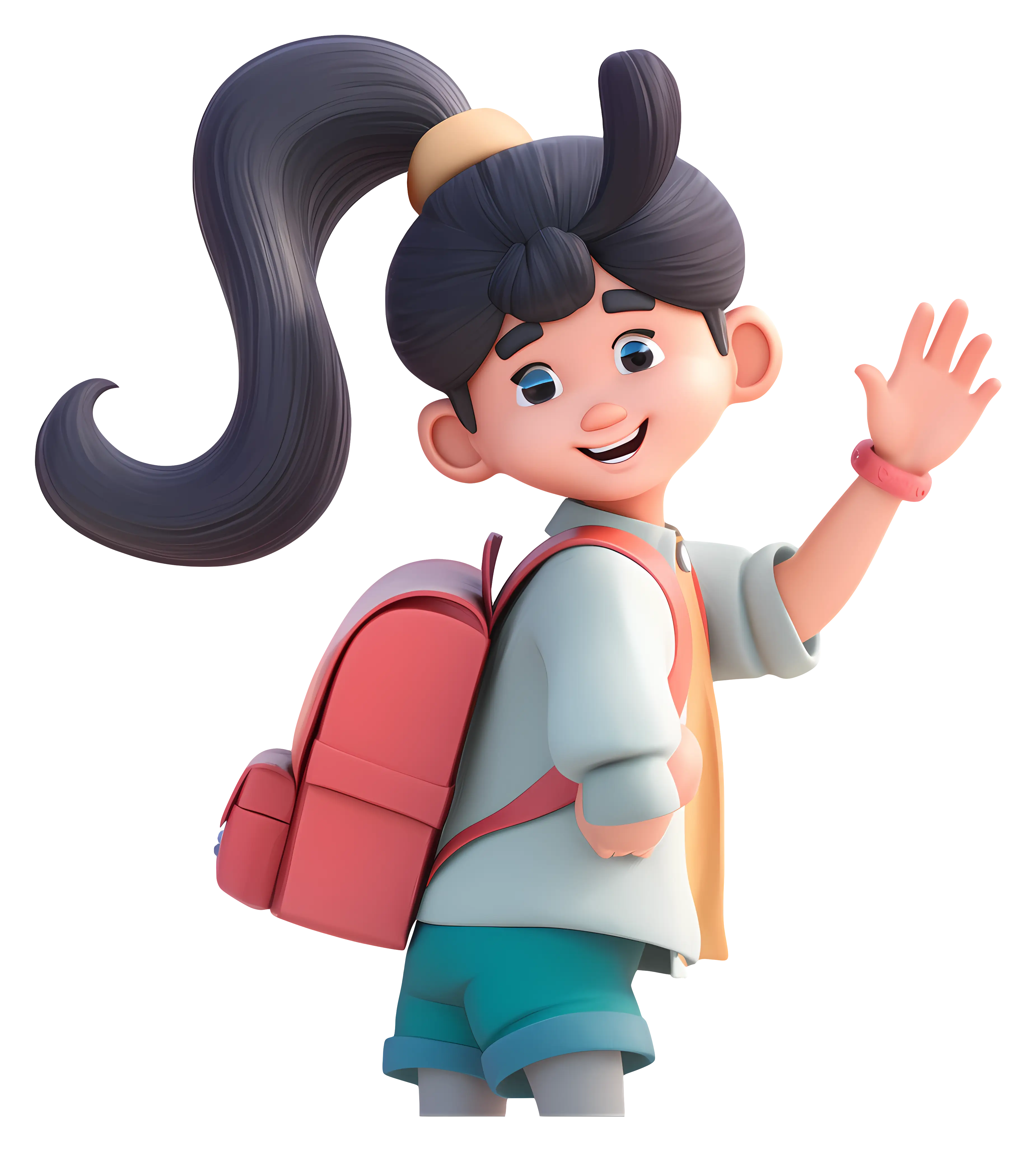 Girl Waving with Backpack