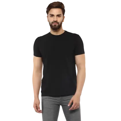 Man Wearing Black T-Shirt and Jeans
