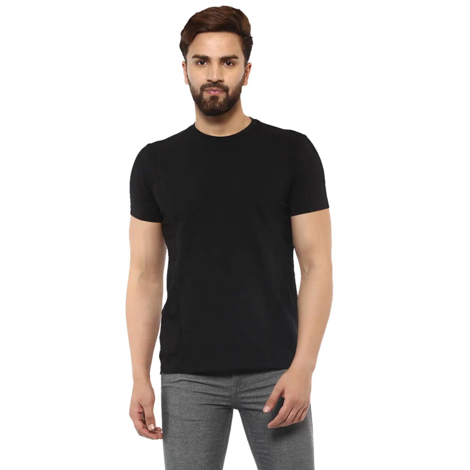 Man Wearing Black T-Shirt and Jeans