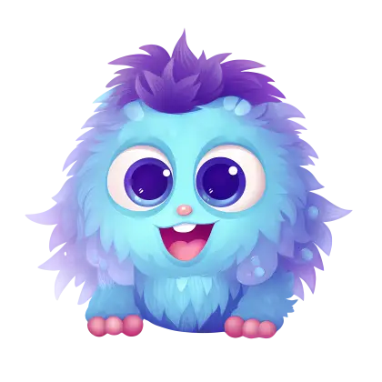 Cute Blue Fluffy Monster Character