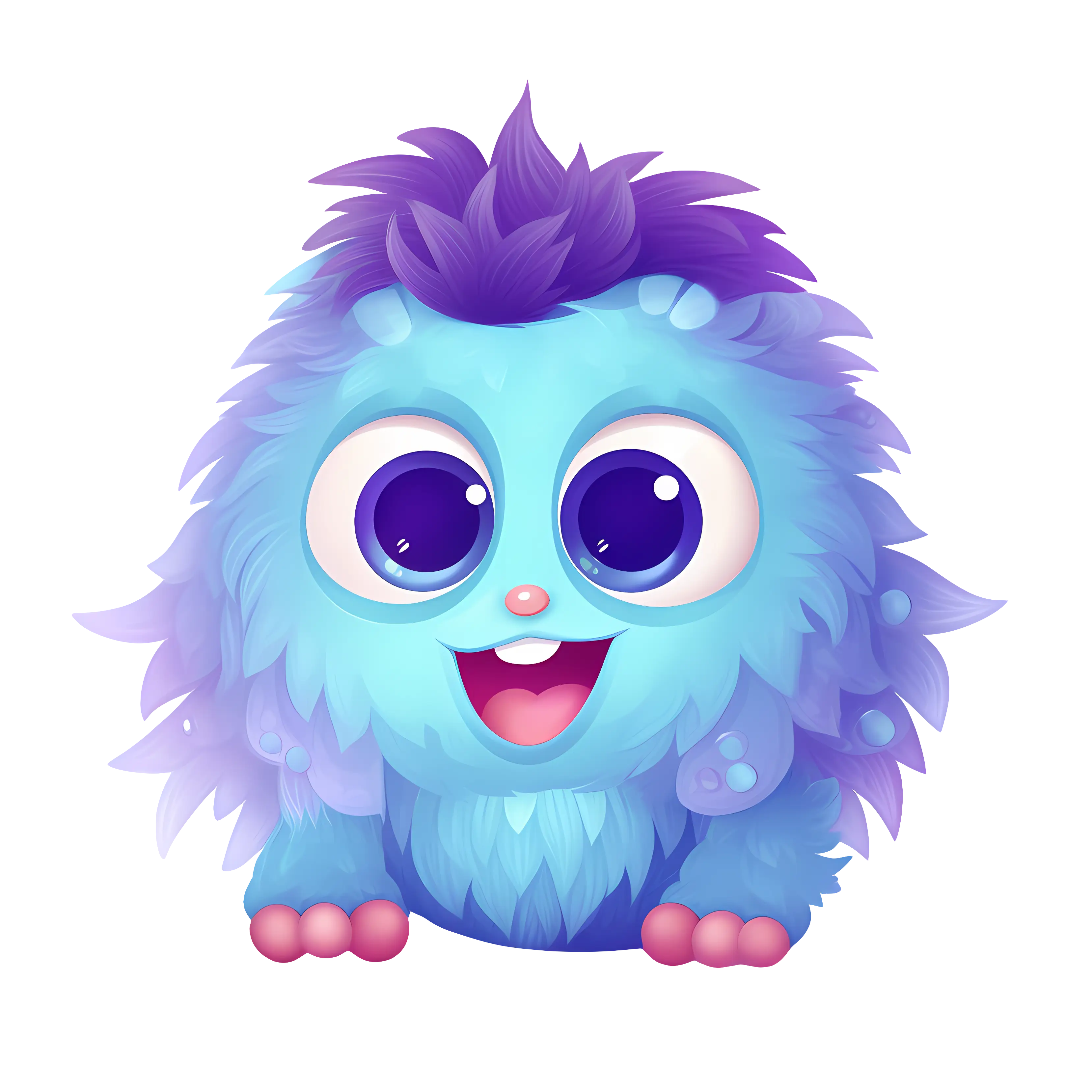 Cute Blue Fluffy Monster Character