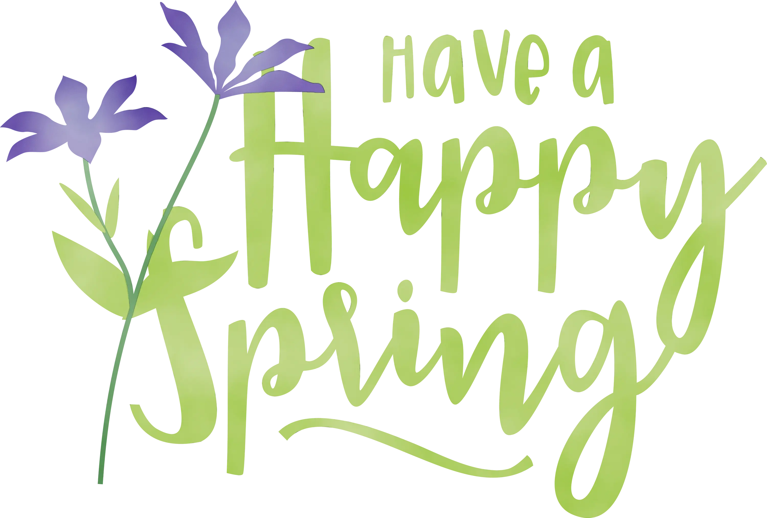 Happy Spring Text with Purple Flower