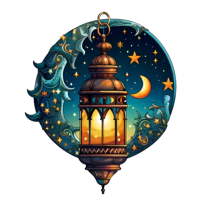Moonlit Lantern with Stars and Crescent Moon Illustration