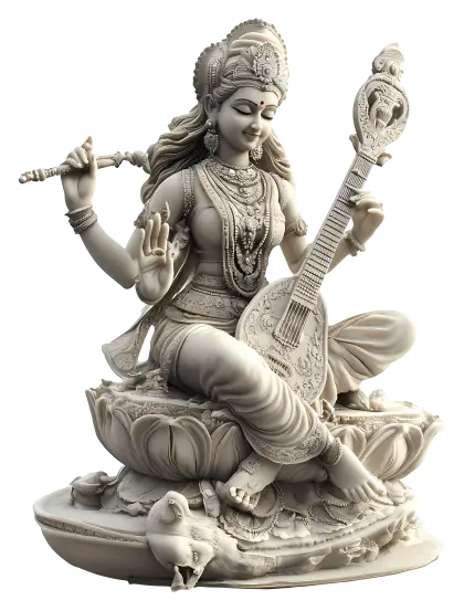 Saraswati Statue Holding Veena Instrument