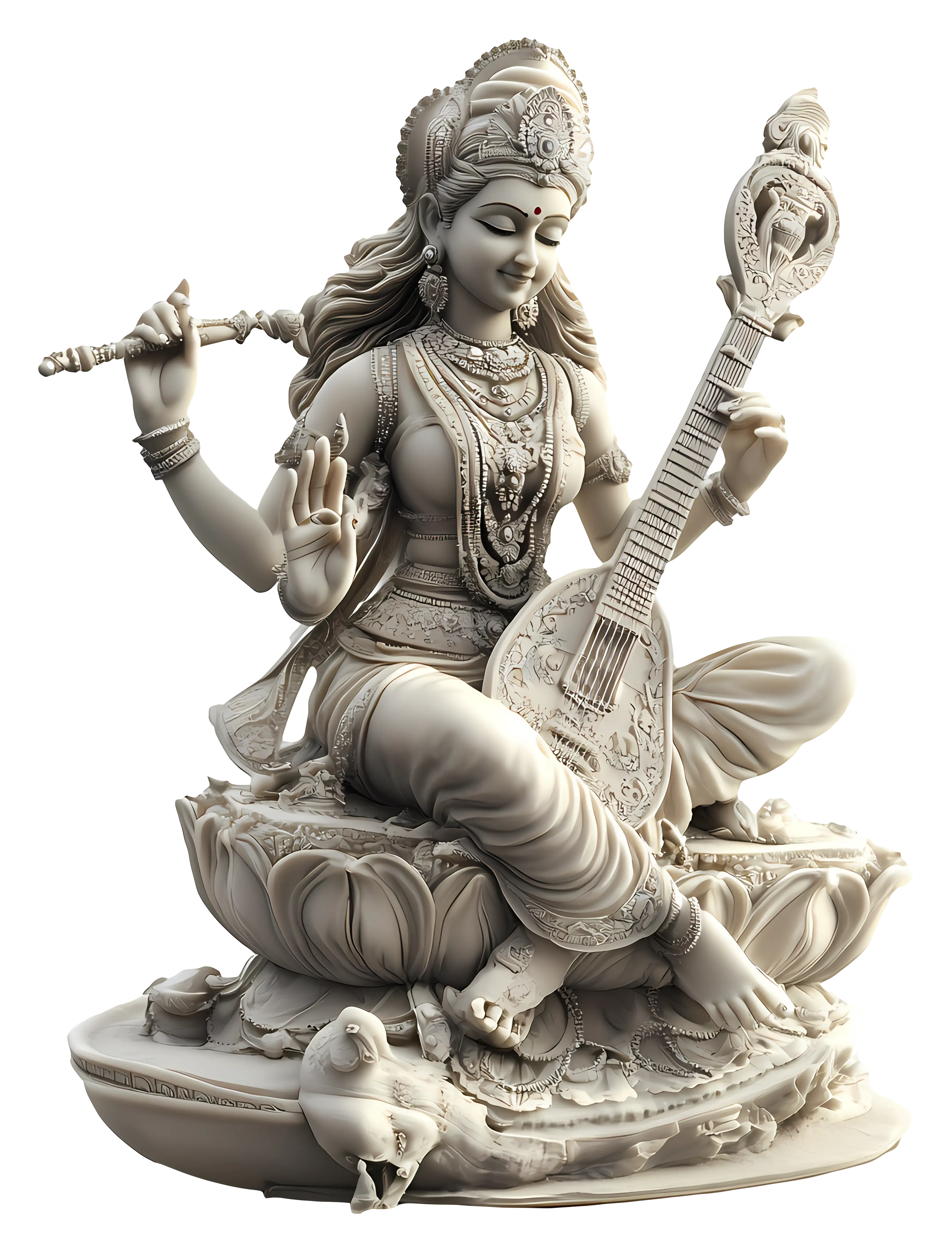 Saraswati Statue Holding Veena Instrument