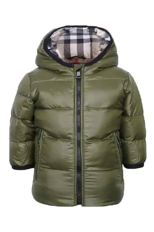 Green Puffer Jacket with Hood
