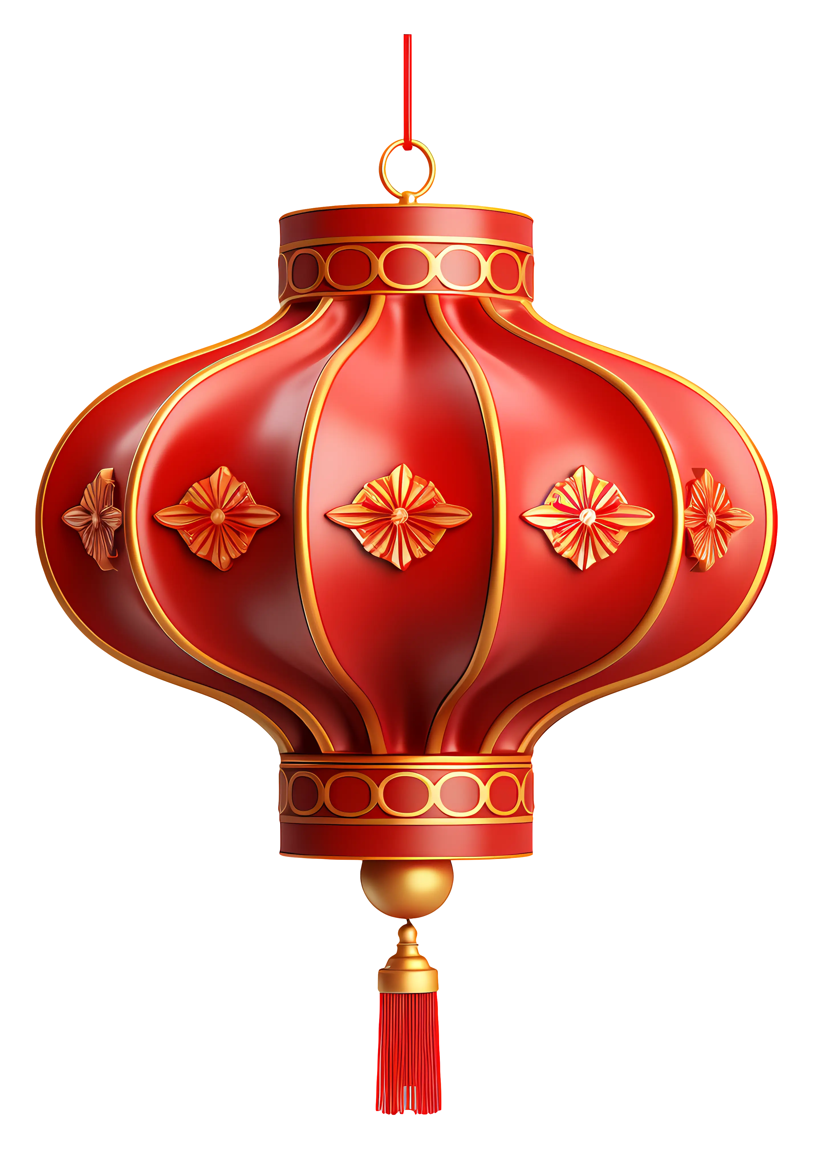 Red Chinese Lantern with Golden Accents