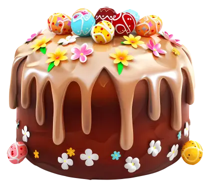 Decorated Cake with Flowers and Eggs