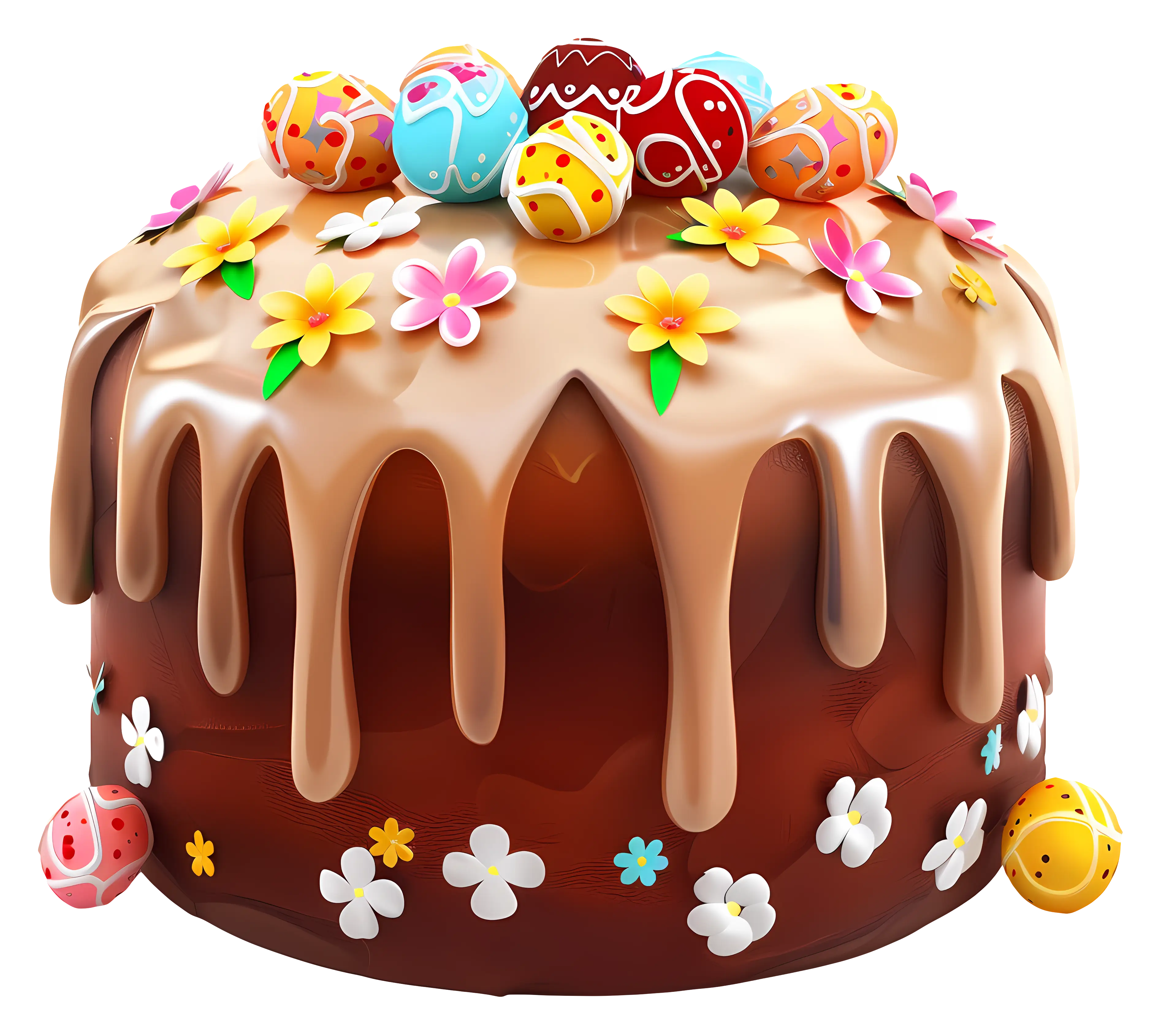 Decorated Cake with Flowers and Eggs