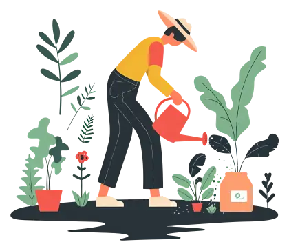 Gardener Watering Plants Illustration