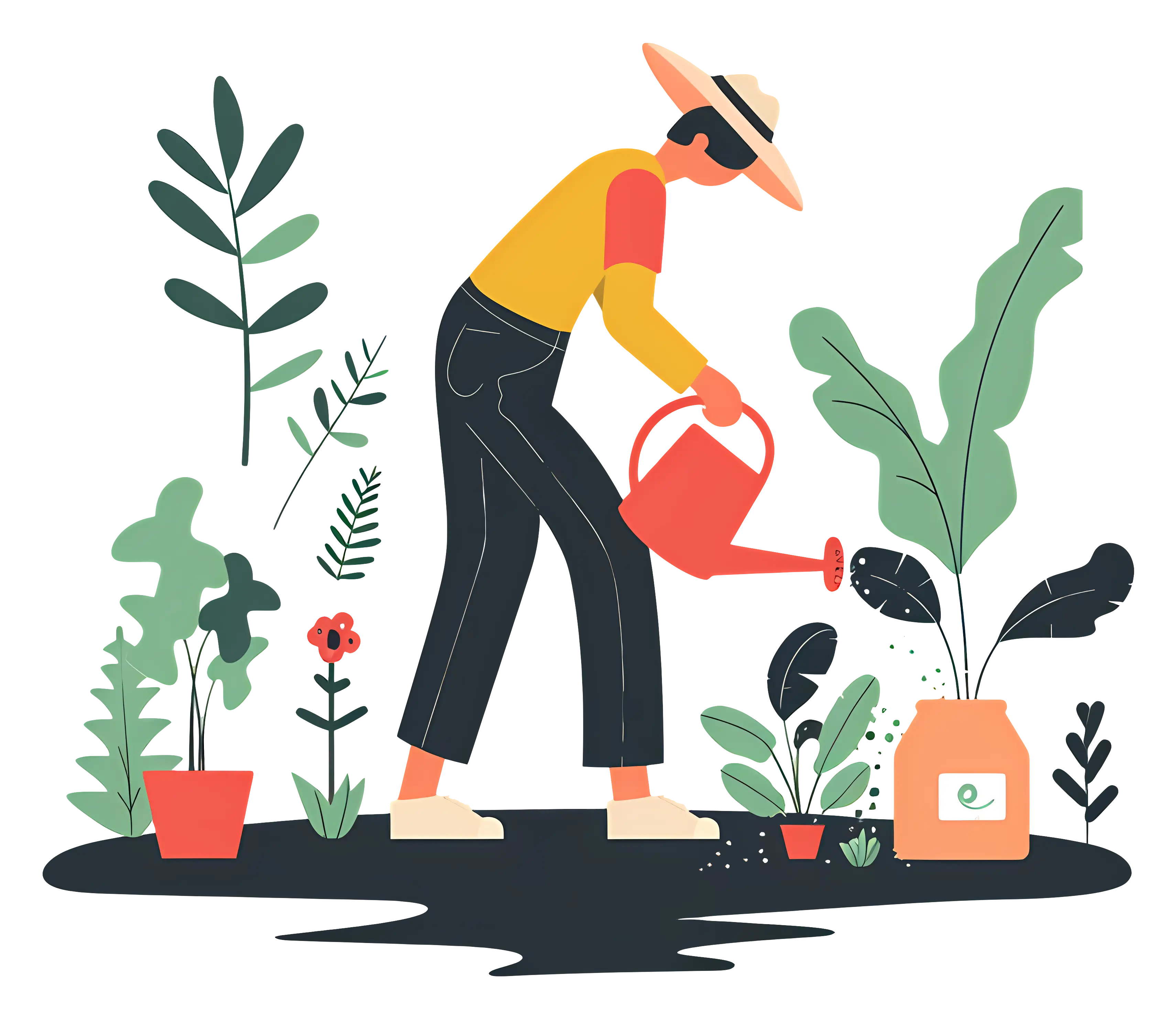 Gardener Watering Plants Illustration
