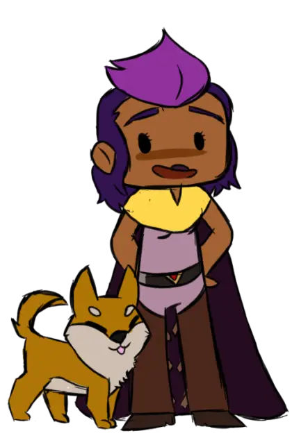 Cartoon Character with Dog and Cape