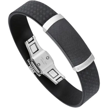 Black Leather Bracelet with Metal Clasp Detail