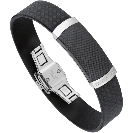 Black Leather Bracelet with Metal Clasp Detail