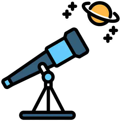 Blue Telescope with Planet Illustration