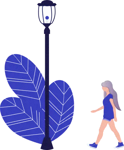 Abstract Street Light and Walking Woman Illustration