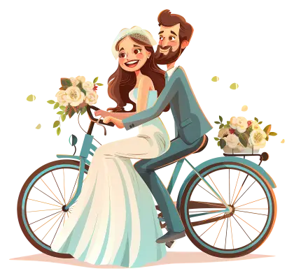 Cartoon Wedding Couple on Bicycle