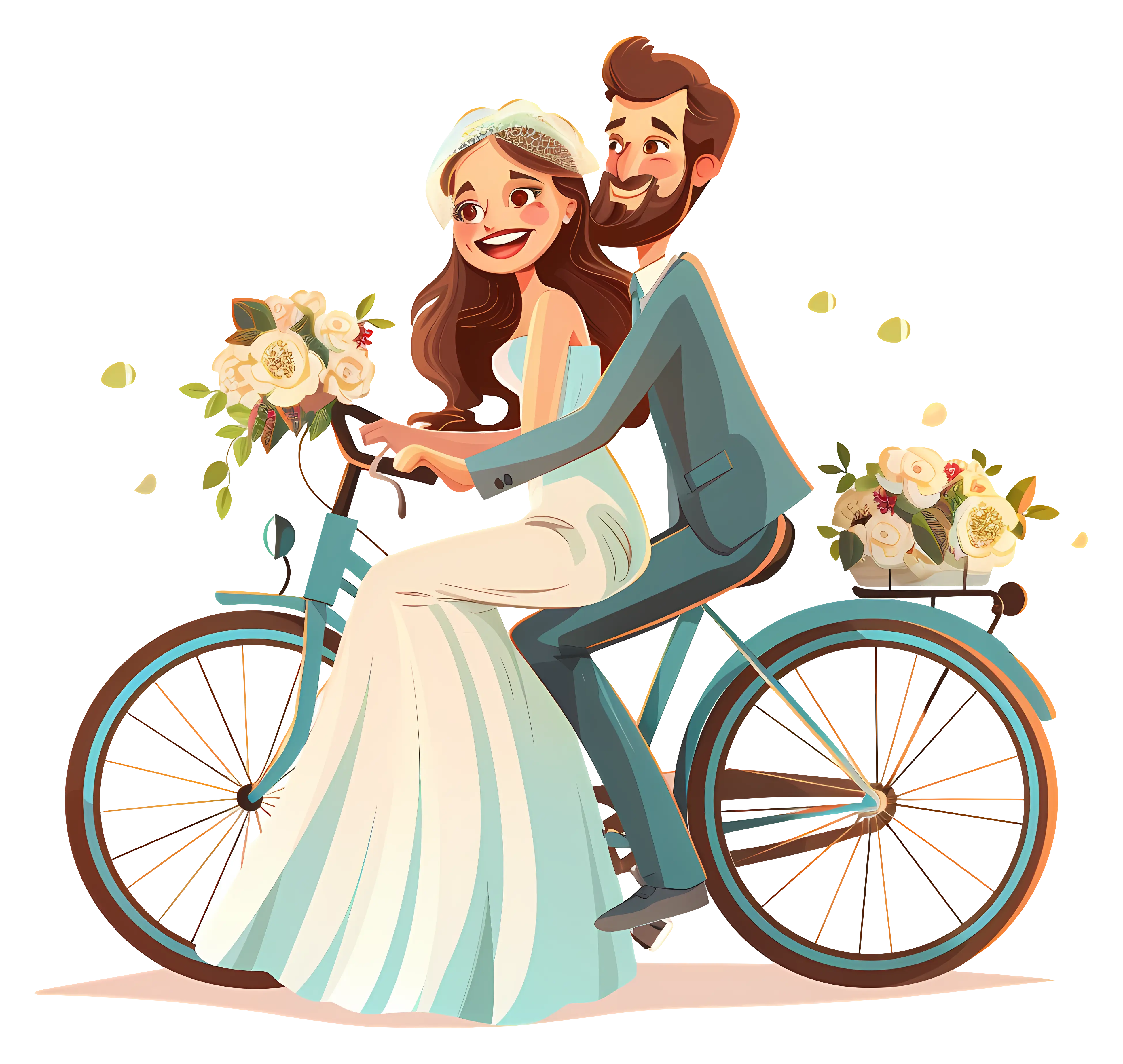 Cartoon Wedding Couple on Bicycle