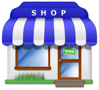 Small Shop Building with Blue Awning