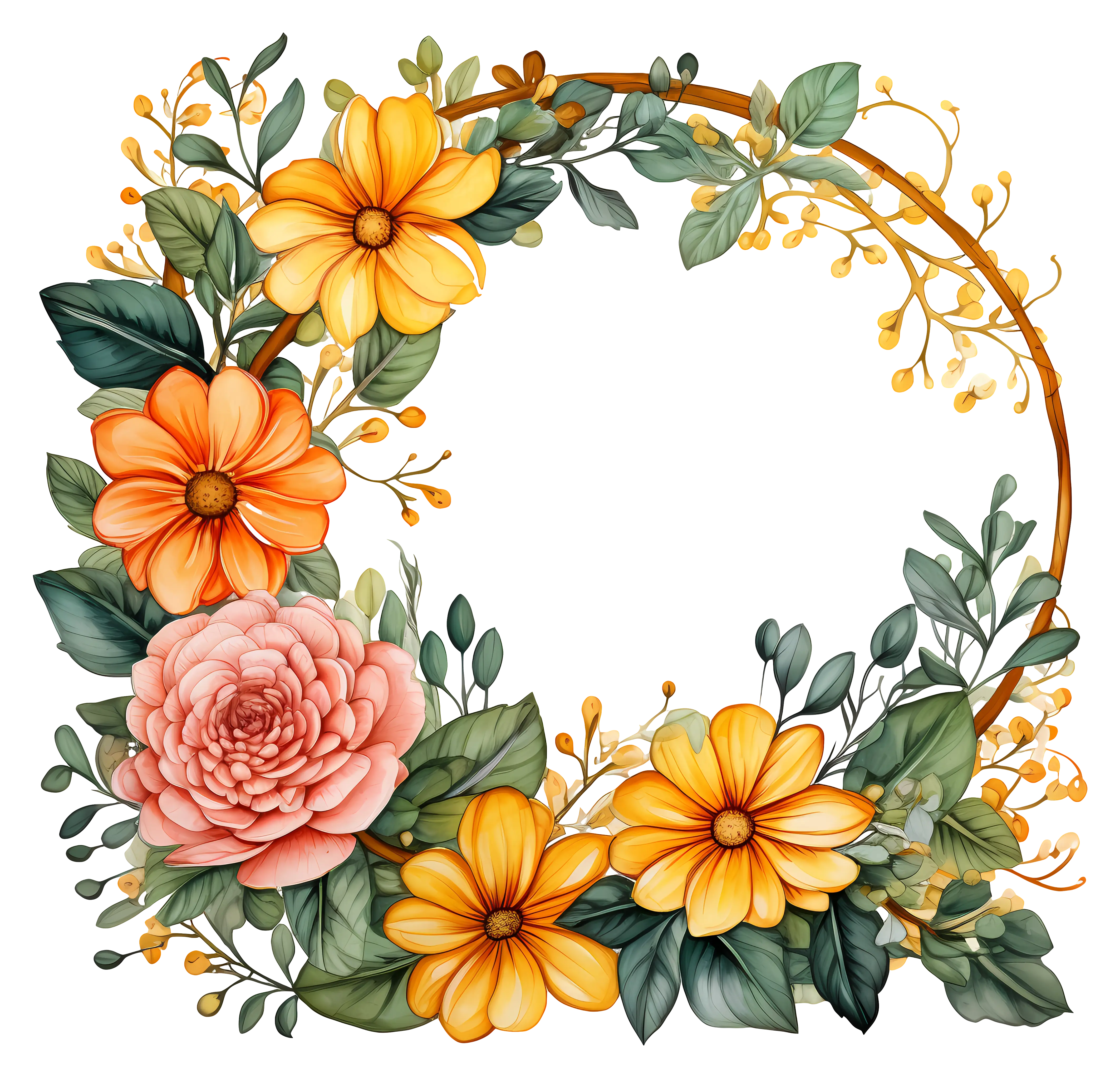Floral Wreath with Yellow and Pink Flowers
