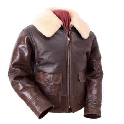 Brown Leather Jacket with Fur Collar