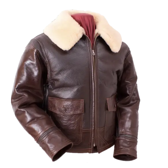 Brown Leather Jacket with Fur Collar