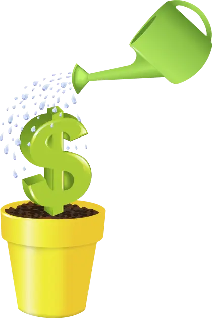 Watering can nurturing dollar sign