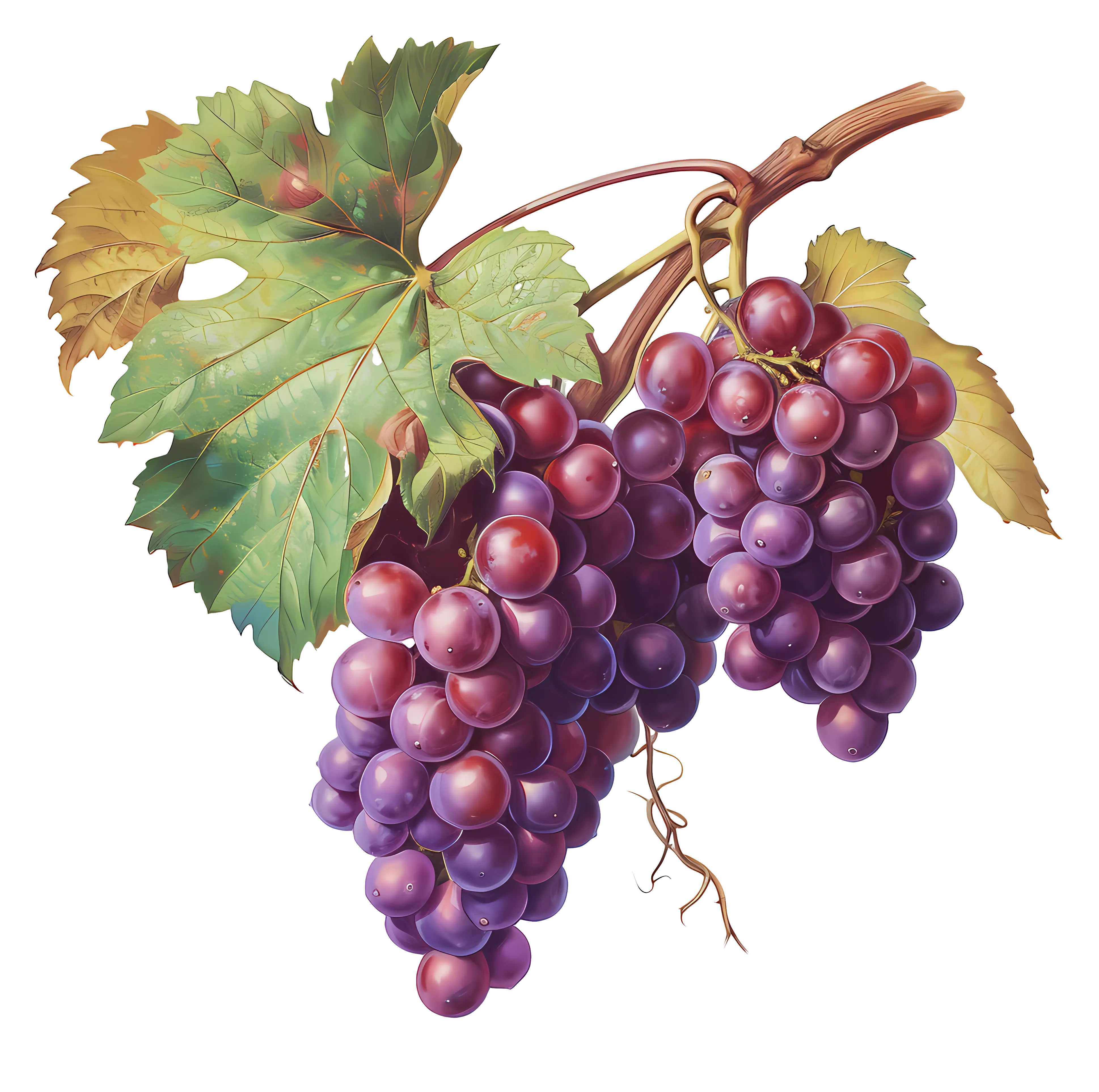Bunch of Purple Grapes with Leaves Illustration