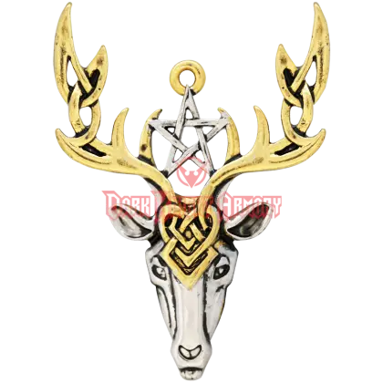 Gold and Silver Deer Head Pendant with Antlers