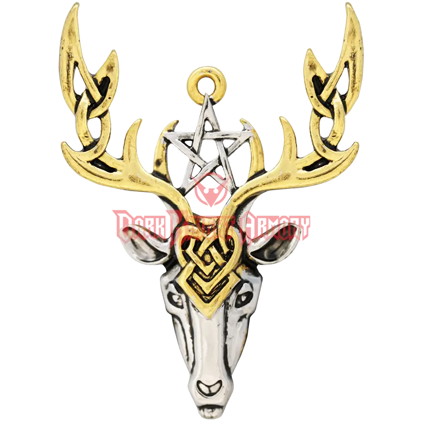 Gold and Silver Deer Head Pendant with Antlers