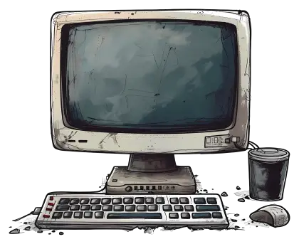 Retro Computer Setup with CRT Monitor and Accessories
