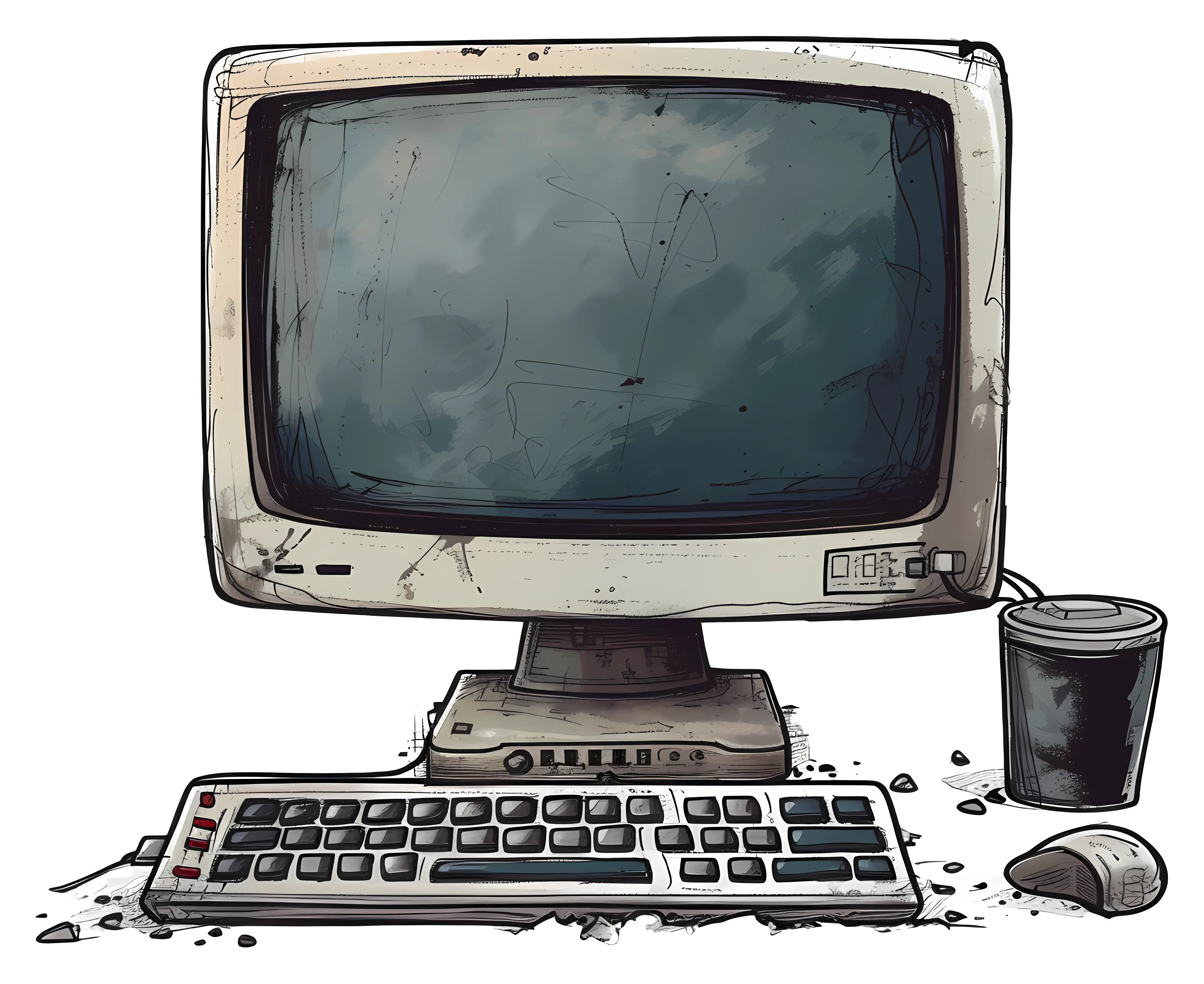 Retro Computer Setup with CRT Monitor and Accessories