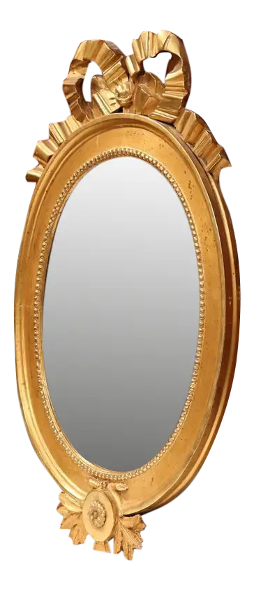 Ornate Golden Mirror with Ribbon Design