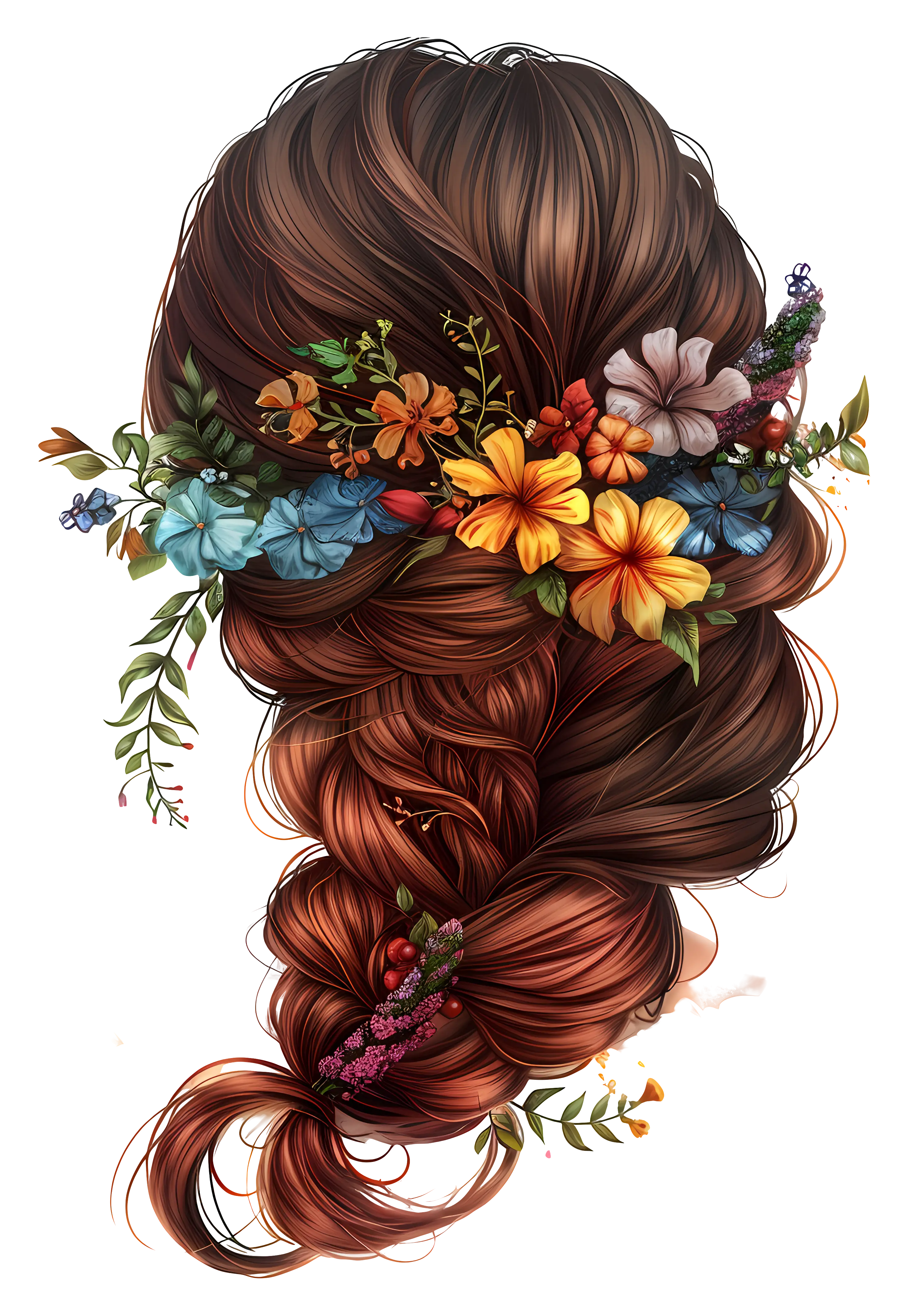 Elegant Braided Hair Adorned with Flowers