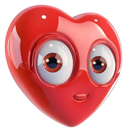 Red Heart Cartoon with Adorable Big Eyes