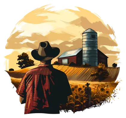 Farmer in the Field at Sunset