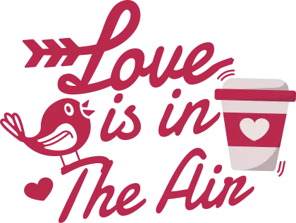 Love-Themed Text Illustration with Bird and Coffee