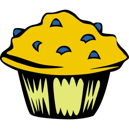 Yellow Muffin Cartoon with Blueberry Details