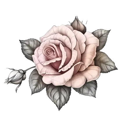 Elegant Pink Rose with Leaves Illustration