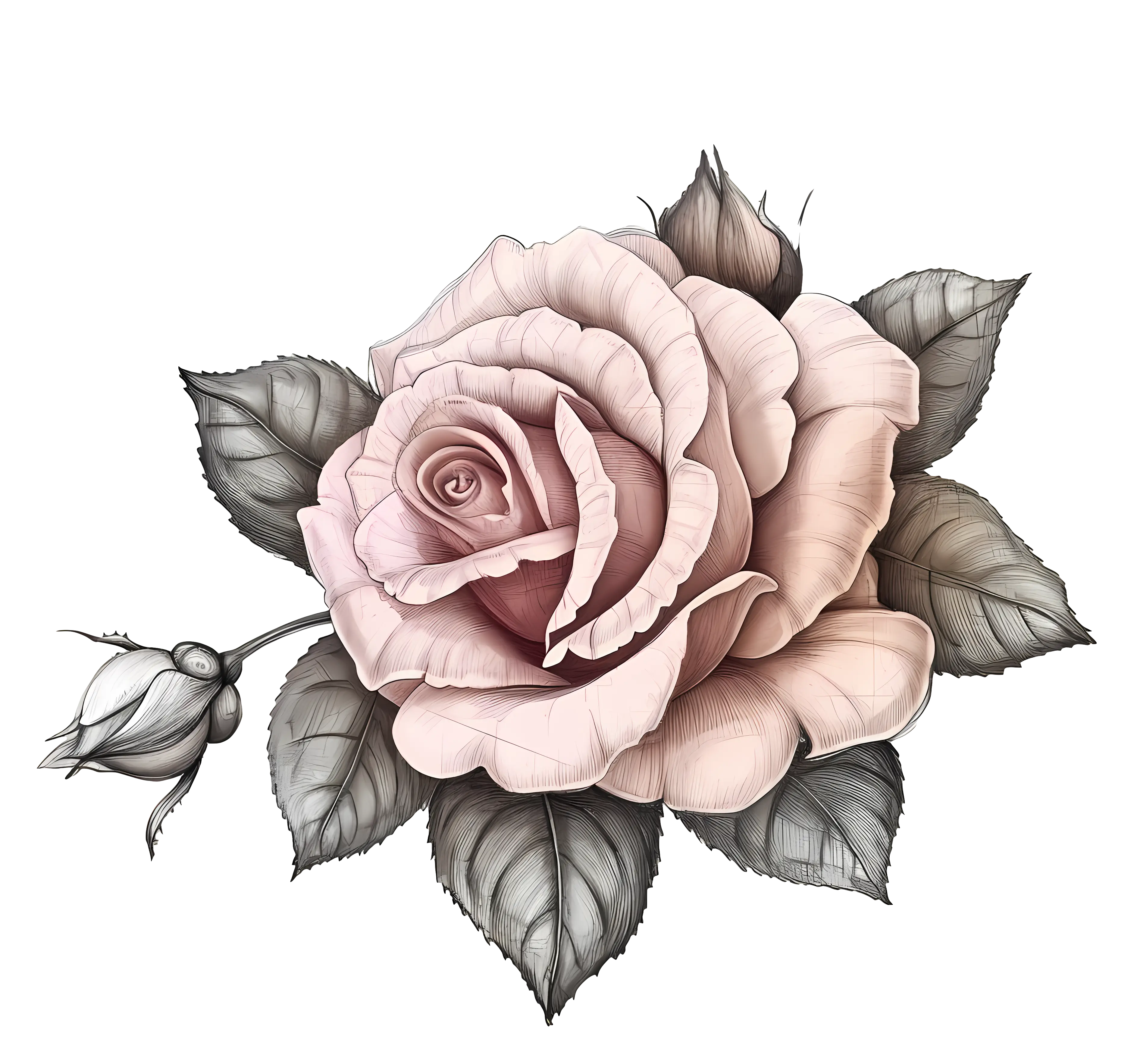 Elegant Pink Rose with Leaves Illustration