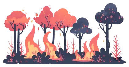 Illustration of Forest Fire with Burning Trees
