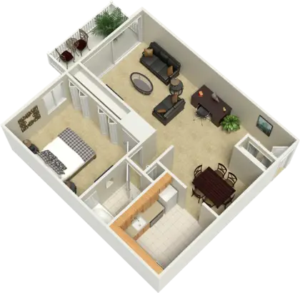 3D Apartment Layout with Furnishing